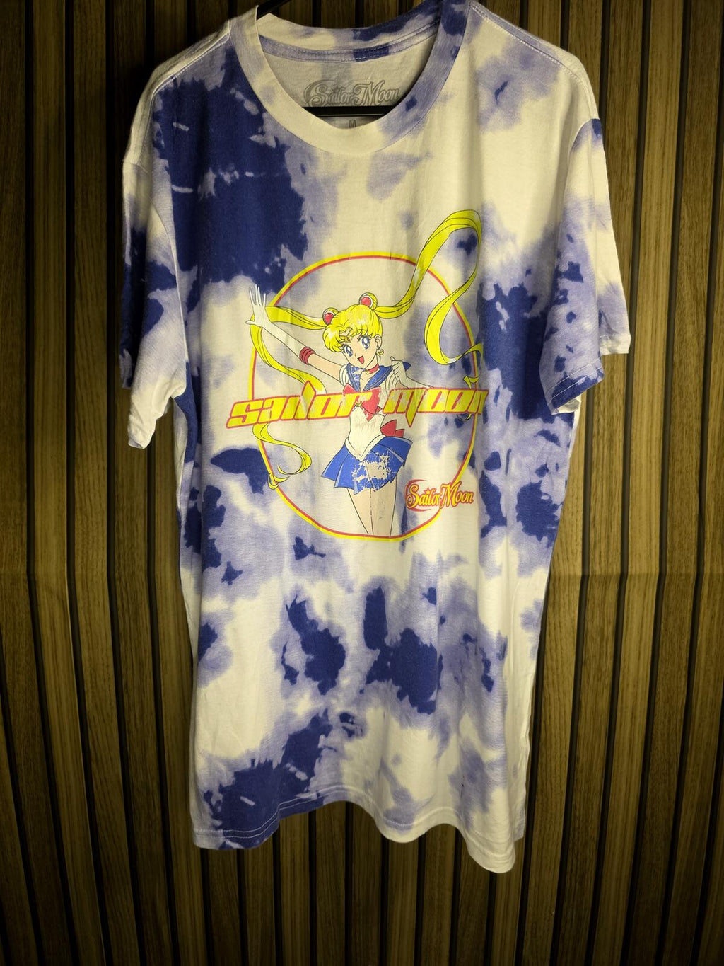 Sailor Moon Tie-Dye Graphic T-Shirt Blue and White Medium