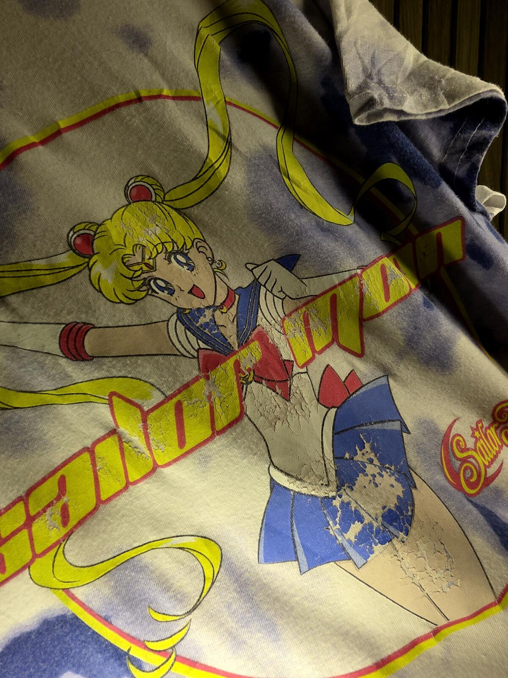 Sailor Moon Tie-Dye Graphic T-Shirt Blue and White Medium