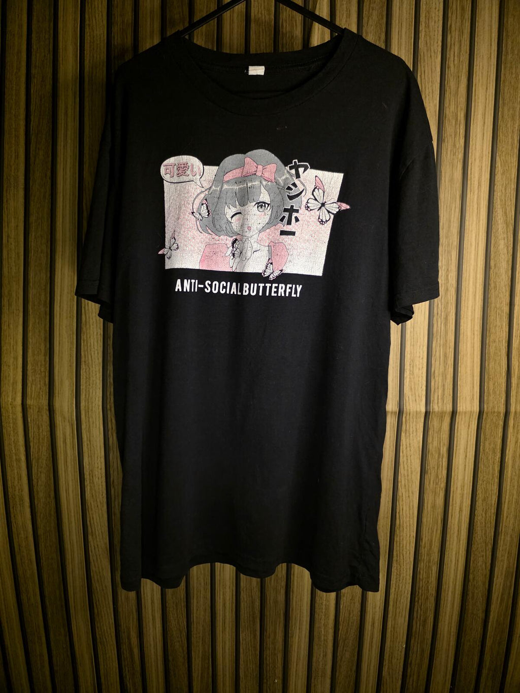 Anti-Social Butterfly Anime Black T-Shirt Size L