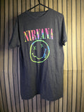 Nirvana T-Shirt Smiley Face Logo Multicolour Print Dark Grey M