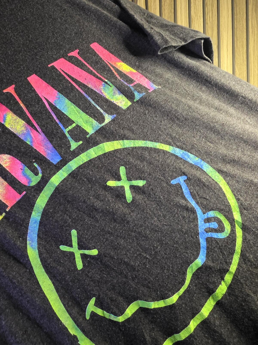 Nirvana T-Shirt Smiley Face Logo Multicolour Print Dark Grey M