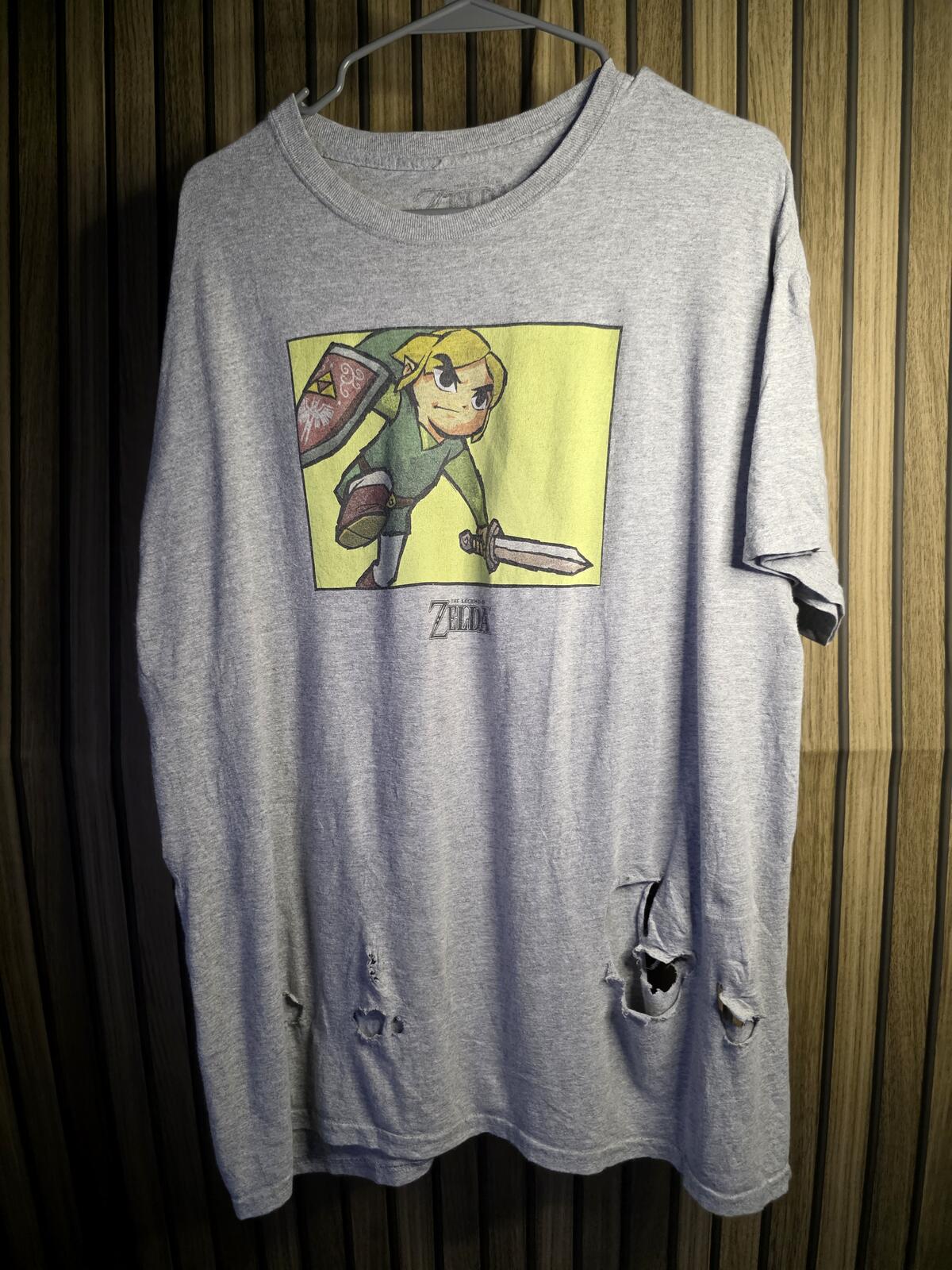 The Legend of Zelda Graphic Distressed Grey T-Shirt Size XL