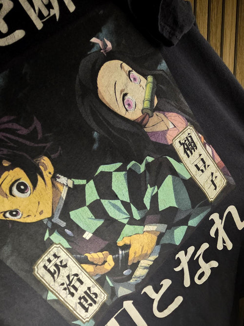 Anime Graphic T-shirt Demon Slayer Tanjiro and Nezuko Black Small