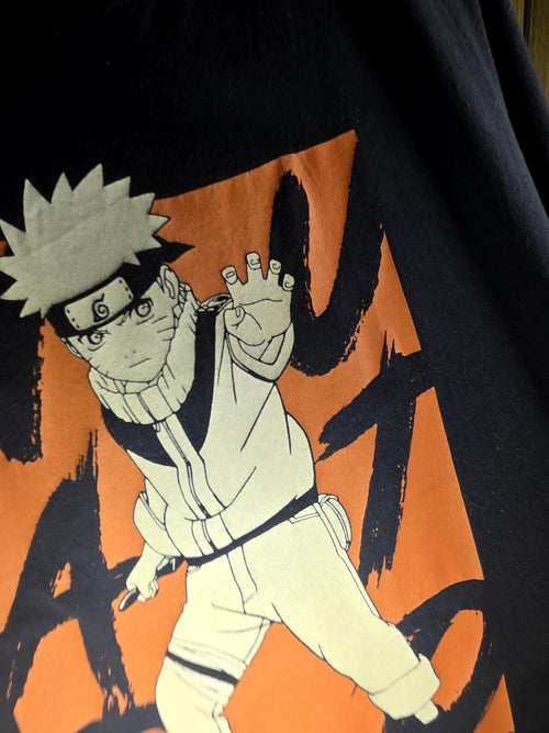 2000s Naruto Graphic T-Shirt Black Orange Size M