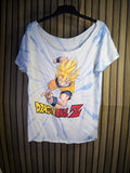 Dragon Ball Z Graphic Altered Collar T-shirt Tie-Dye Blue White Size Small