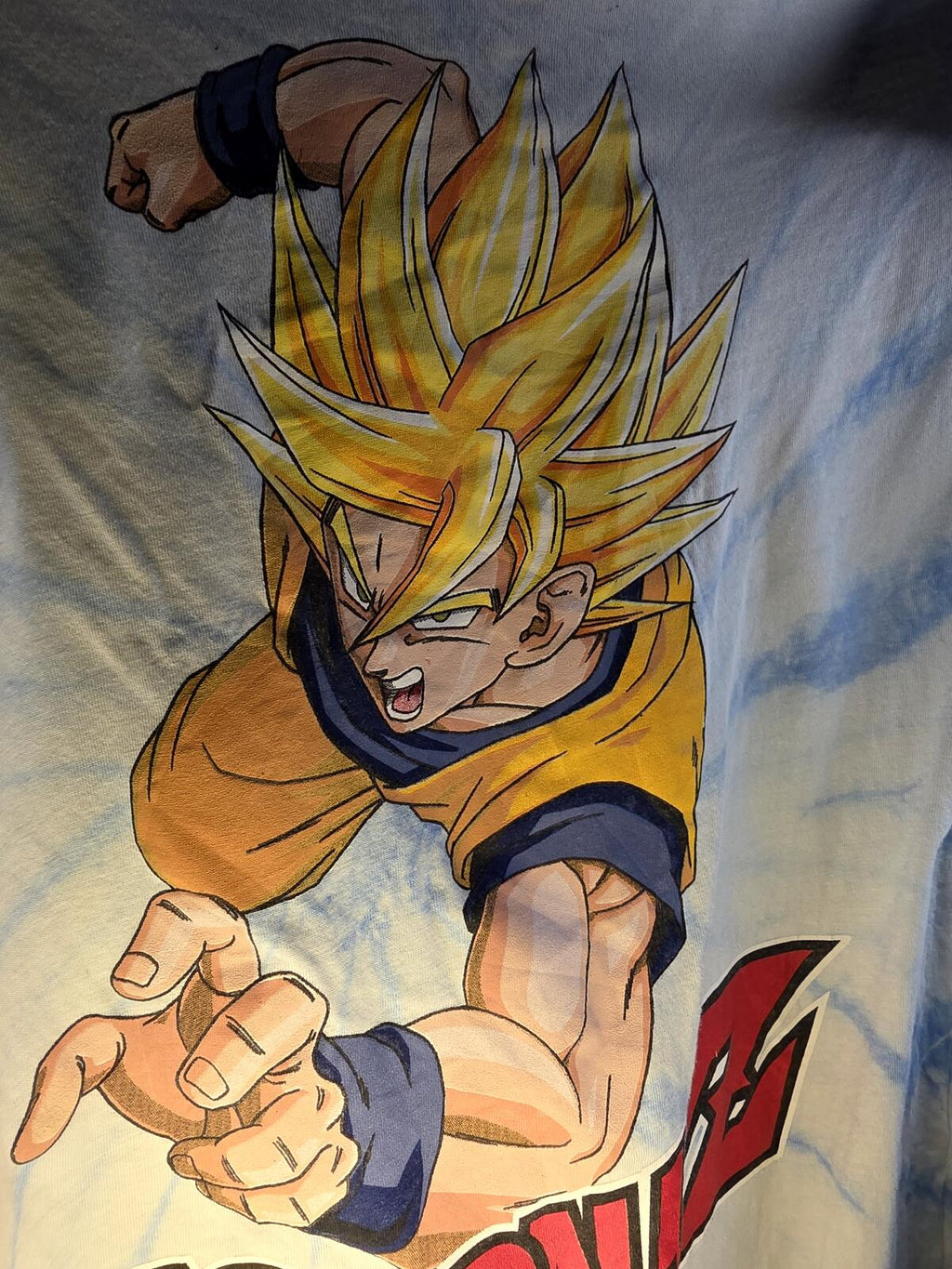 Dragon Ball Z Graphic Altered Collar T-shirt Tie-Dye Blue White Size Small