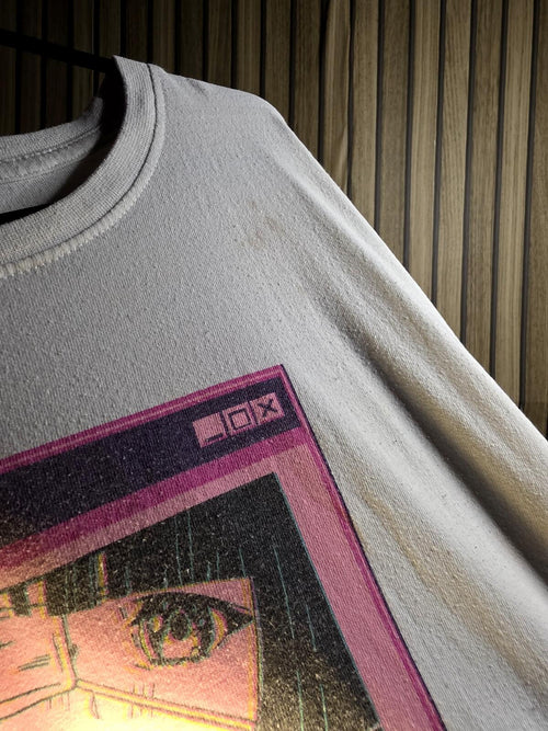Anime Graphic T-shirt with Error Message Print Beige Large