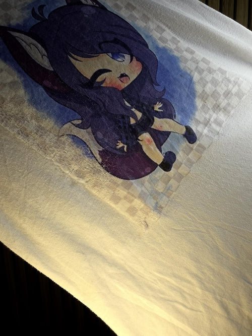 Aphmau White T-shirt with Purple Anime Character Graphic Print Size Large