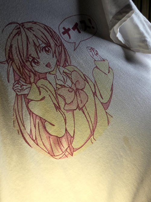 Anime Graphic Print White T-Shirt Size XS