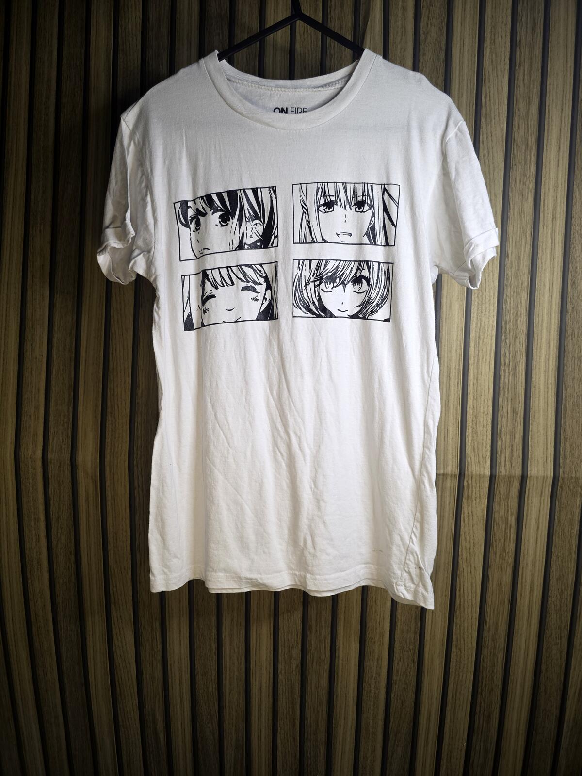 ON FIRE Men's White Cotton Anime Graphic T-Shirt Medium