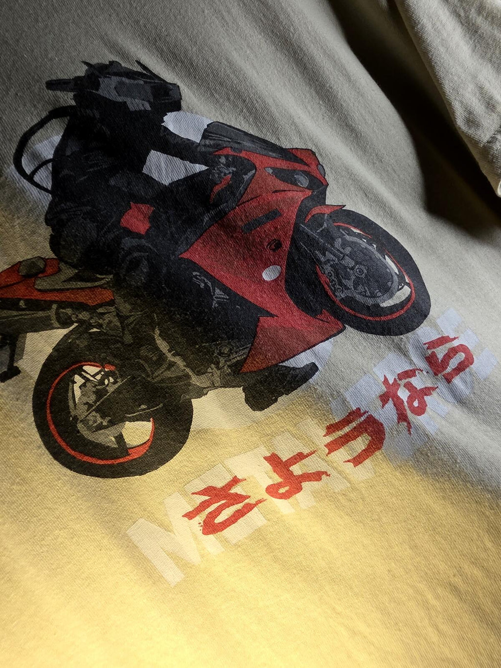 ELDON Graphic Motorcycle Tee Japanese Text Cream Regular L