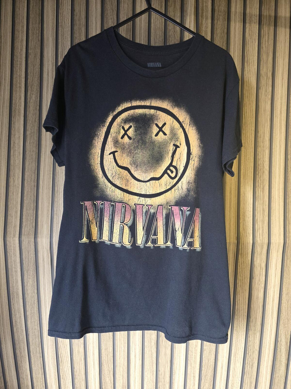 Nirvana Smiley Face Graphic T Shirt Black Size S