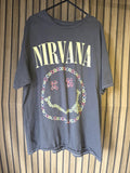 Nirvana Smiley Floral Graphic T-Shirt Faded Grey S