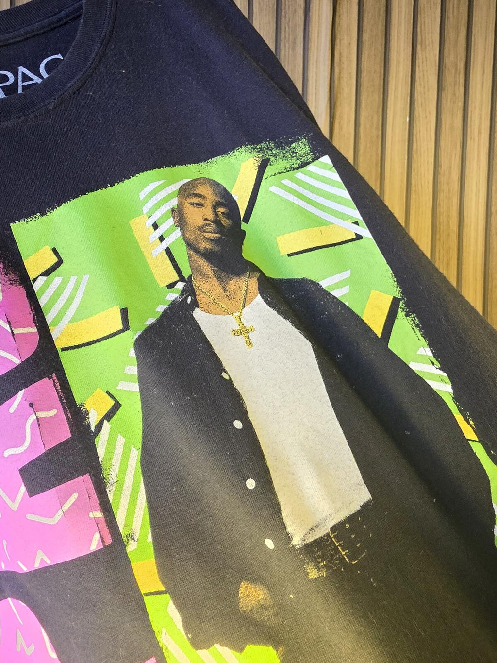 2PAC Graphic T-Shirt Tupac Green Pink Black Regular M