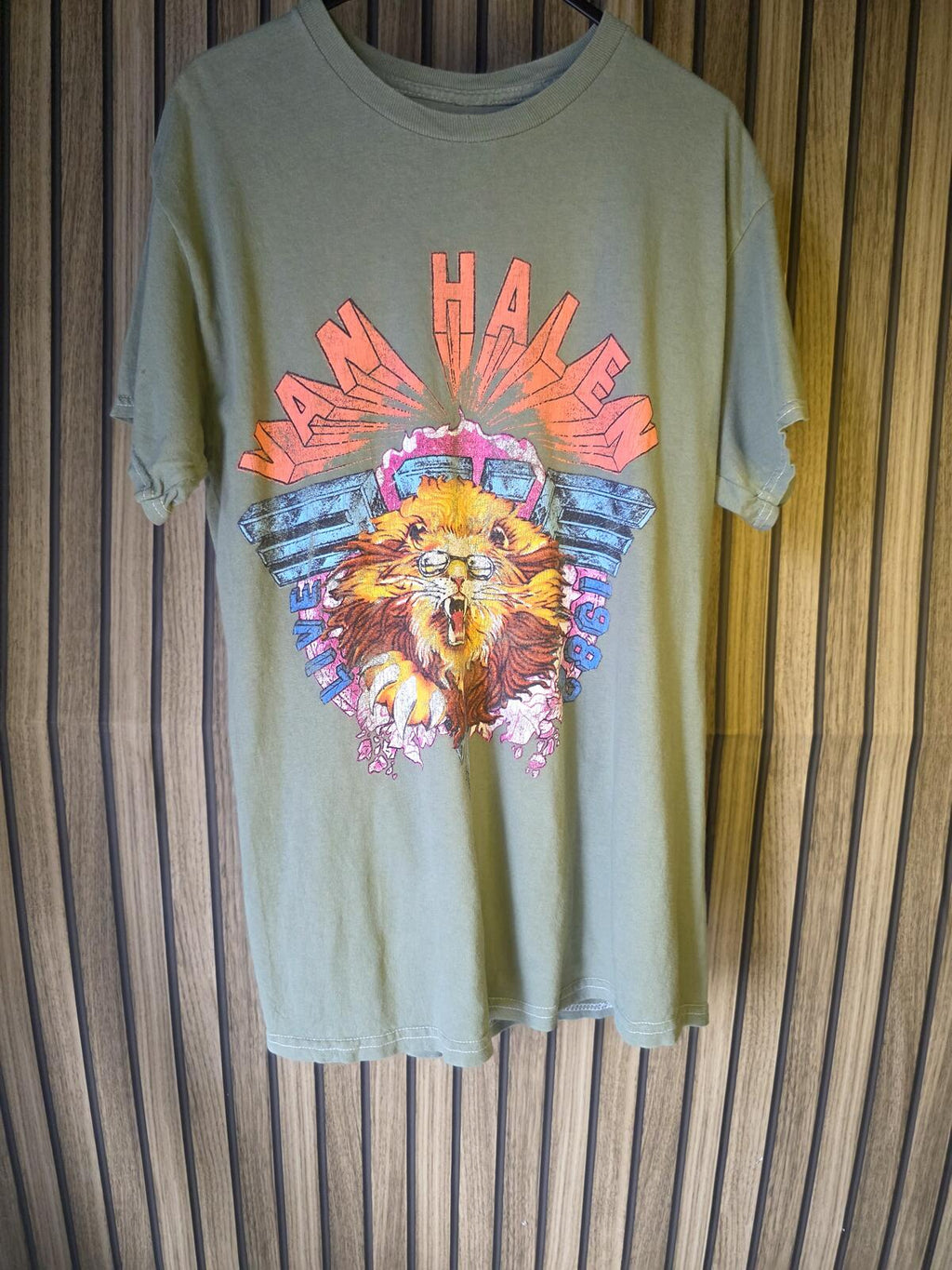 Van Halen Lion Graphic T Shirt Olive Khaki Size S