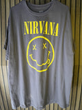 Nirvana Smile Face Graphic T-Shirt Yellow on Grey XL
