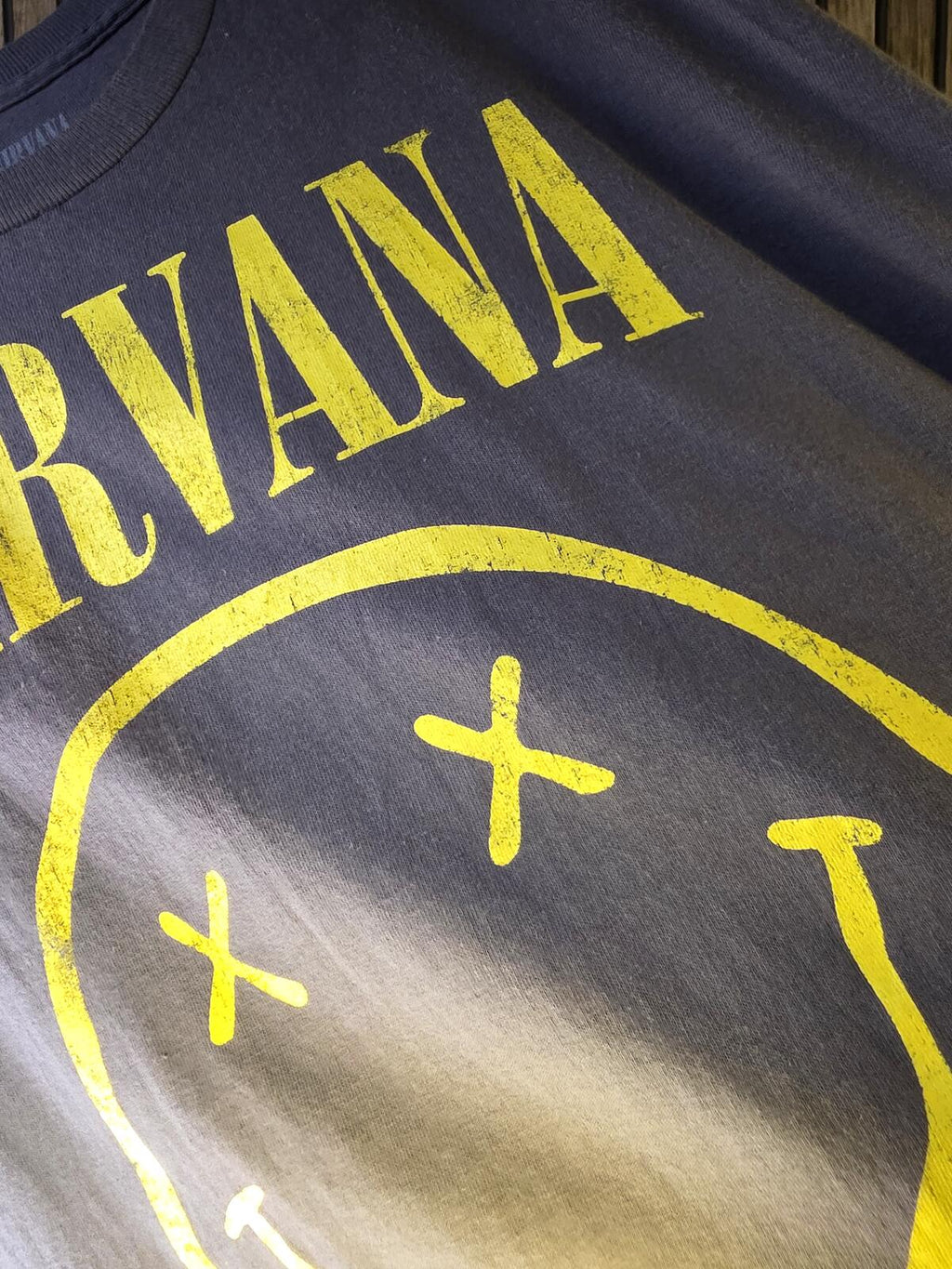 Nirvana Smile Face Graphic T-Shirt Yellow on Grey XL
