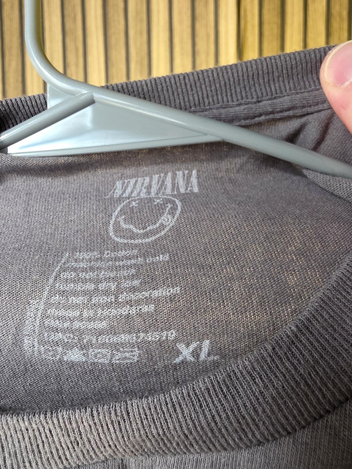 Nirvana Smile Face Graphic T-Shirt Yellow on Grey XL