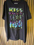 KISS Destroyer Graphic T Shirt Neon Print Black Large