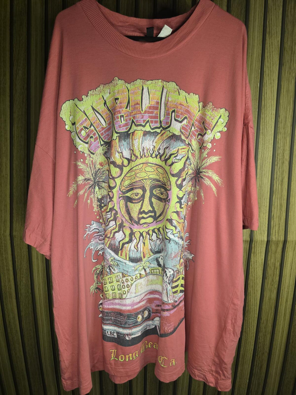 Divided H&M Graphic T Shirt Sun Face Coral Pink Size Large