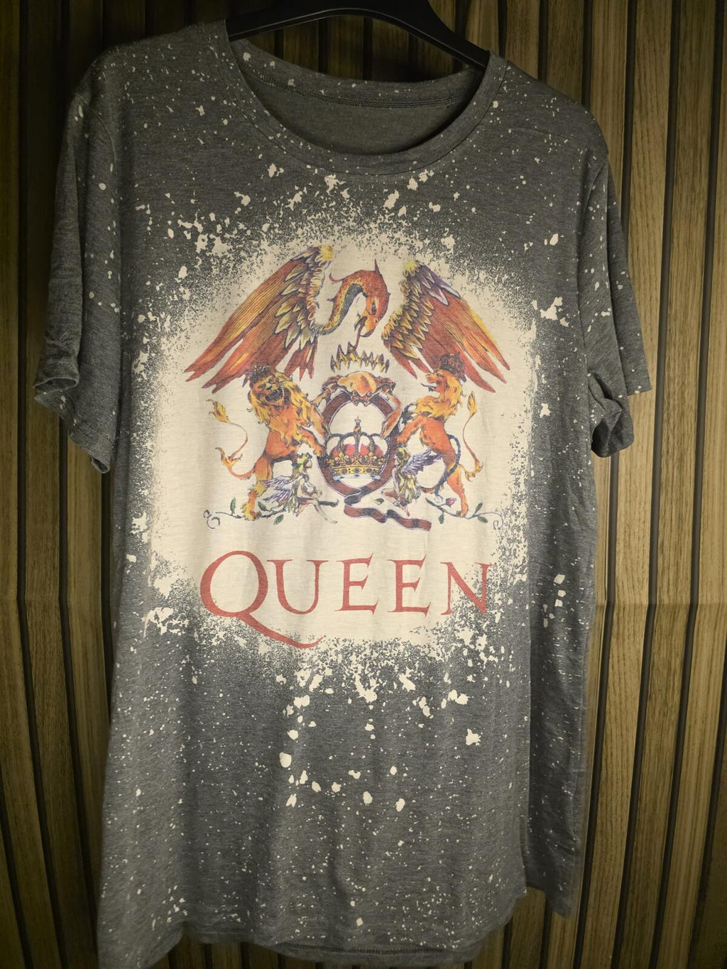 Queen Band Graphic Distressed T-Shirt Splash Print Grey XL