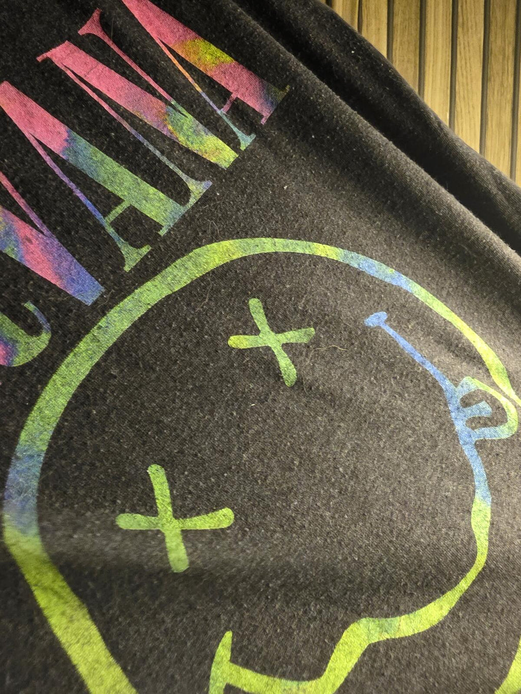 Nirvana Smiley Face Graphic T Shirt Neon Print Black Size Small