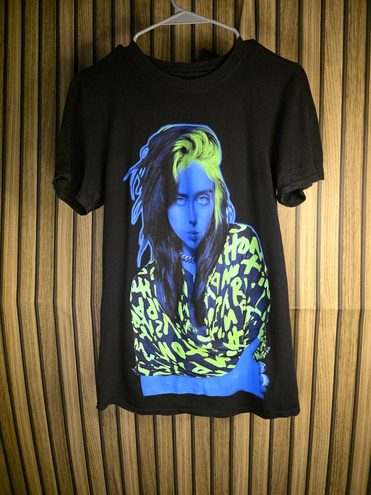 Billie Eilish Graphic T Shirt Neon Print Black Regular Small