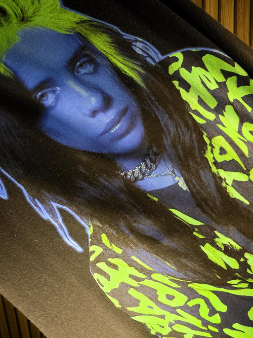 Billie Eilish Graphic T Shirt Neon Print Black Regular Small