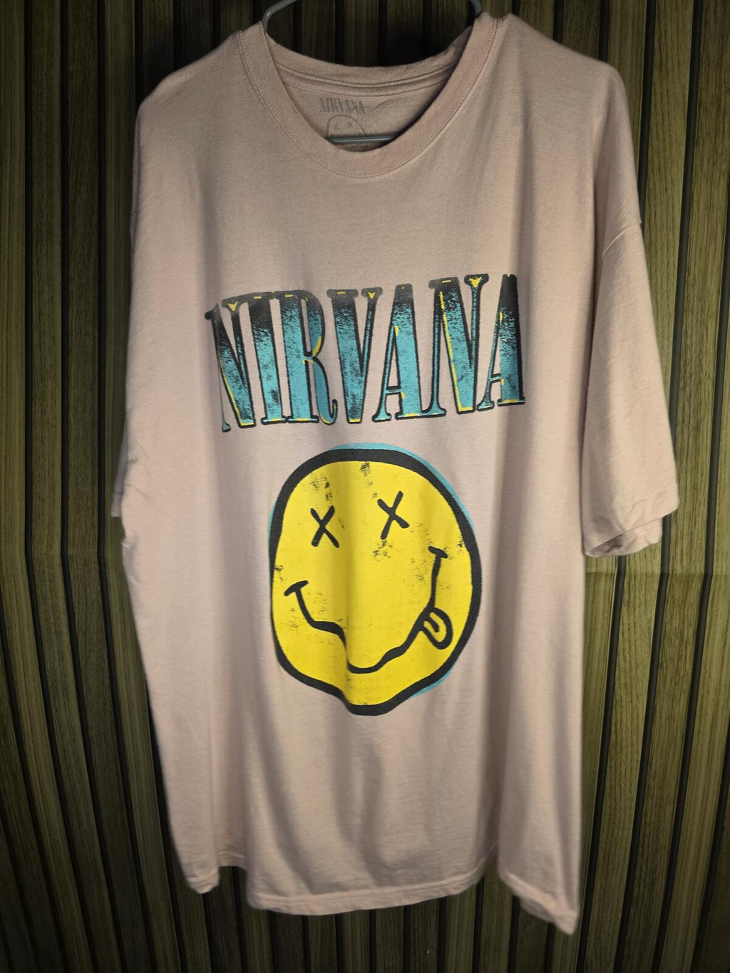Nirvana Smiley Graphic T Shirt Distressed Print Beige Regular XL