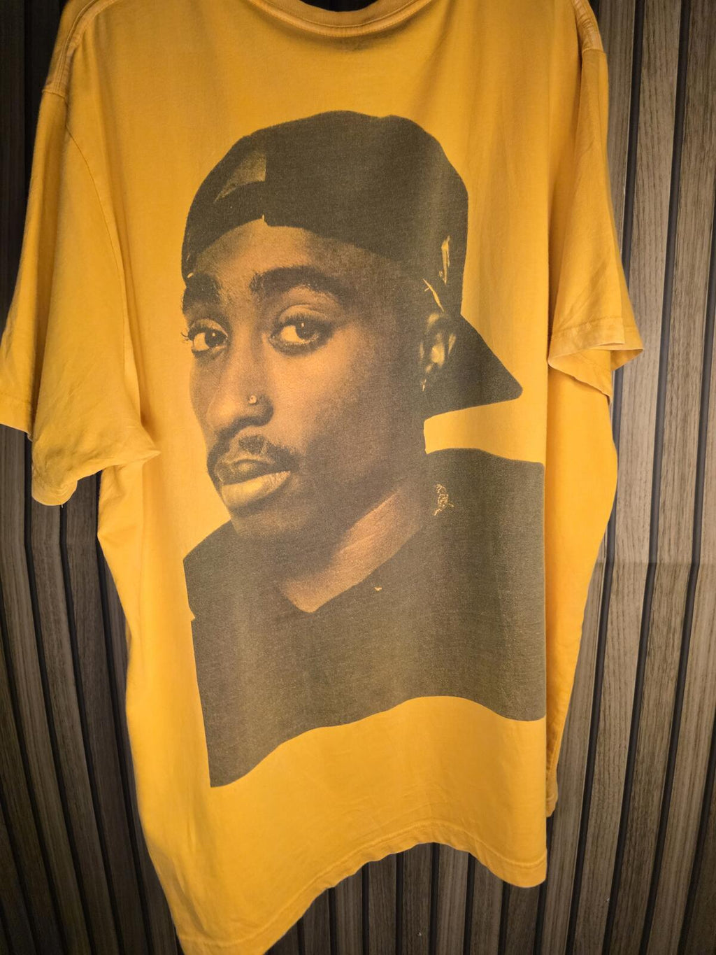 Tupac Shakur Graphic T-Shirt Portrait Print Mustard Yellow XL