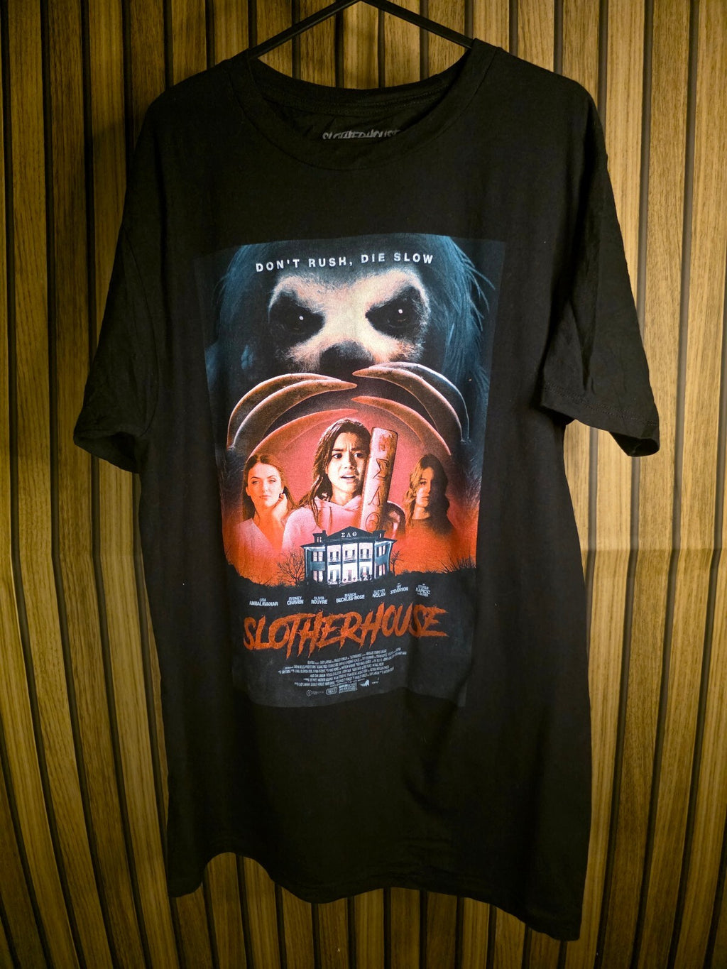 Slotherhouse black movie T-shirt