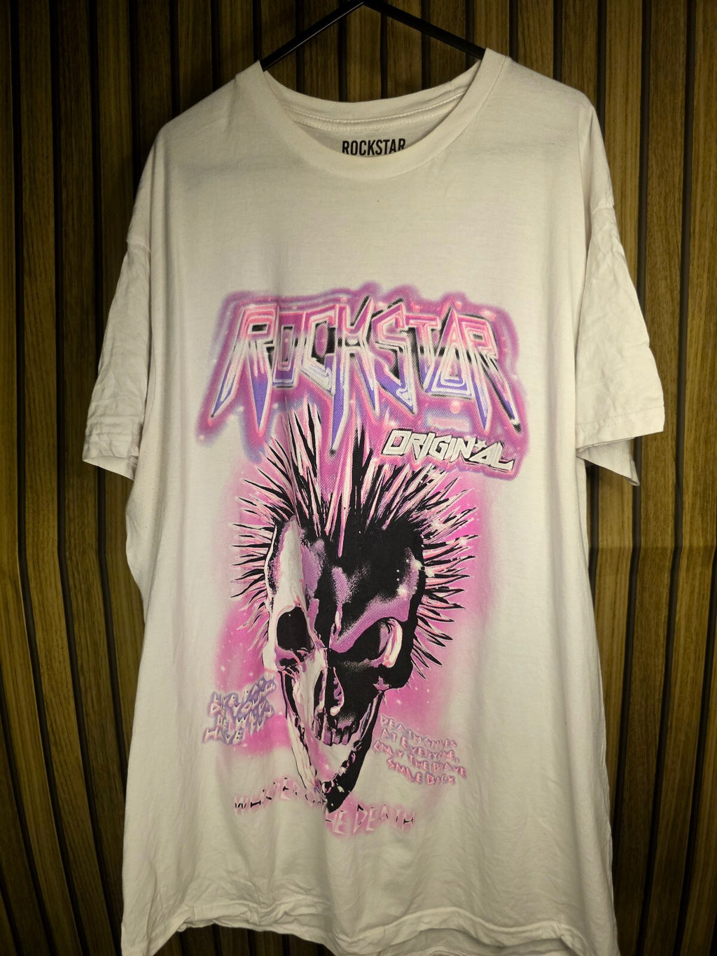 Rockstar Original T-Shirt Punk Skull Graphic White Size L BS2446