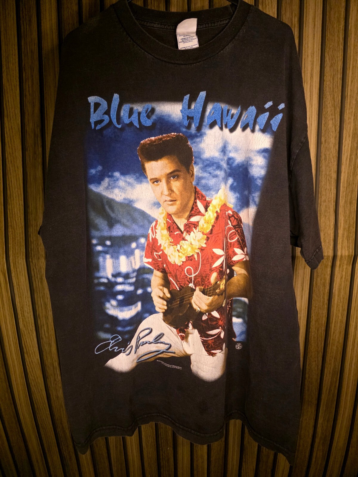 1998 Alstyle Apparel & Activewear Men's Blue Hawaii Elvis Presley T-Shirt XL