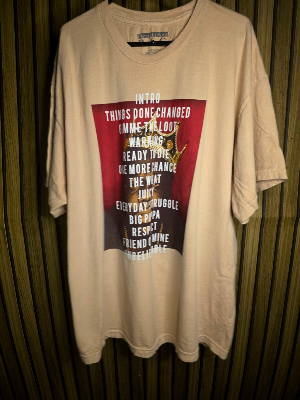 The Notorious B.I.G. Men's T-Shirt Biggie Smalls Graphic Beige Large BS2481