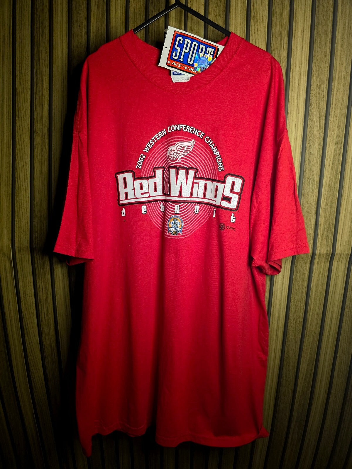 Vintage NWT Detroit Red Wings 2002 Western Conference Champions Red TShirt MX214