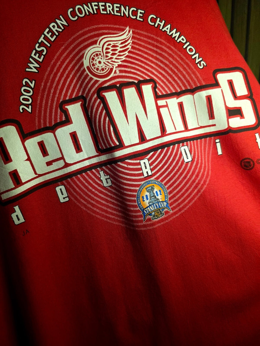 Vintage NWT Detroit Red Wings 2002 Western Conference Champions Red TShirt MX214