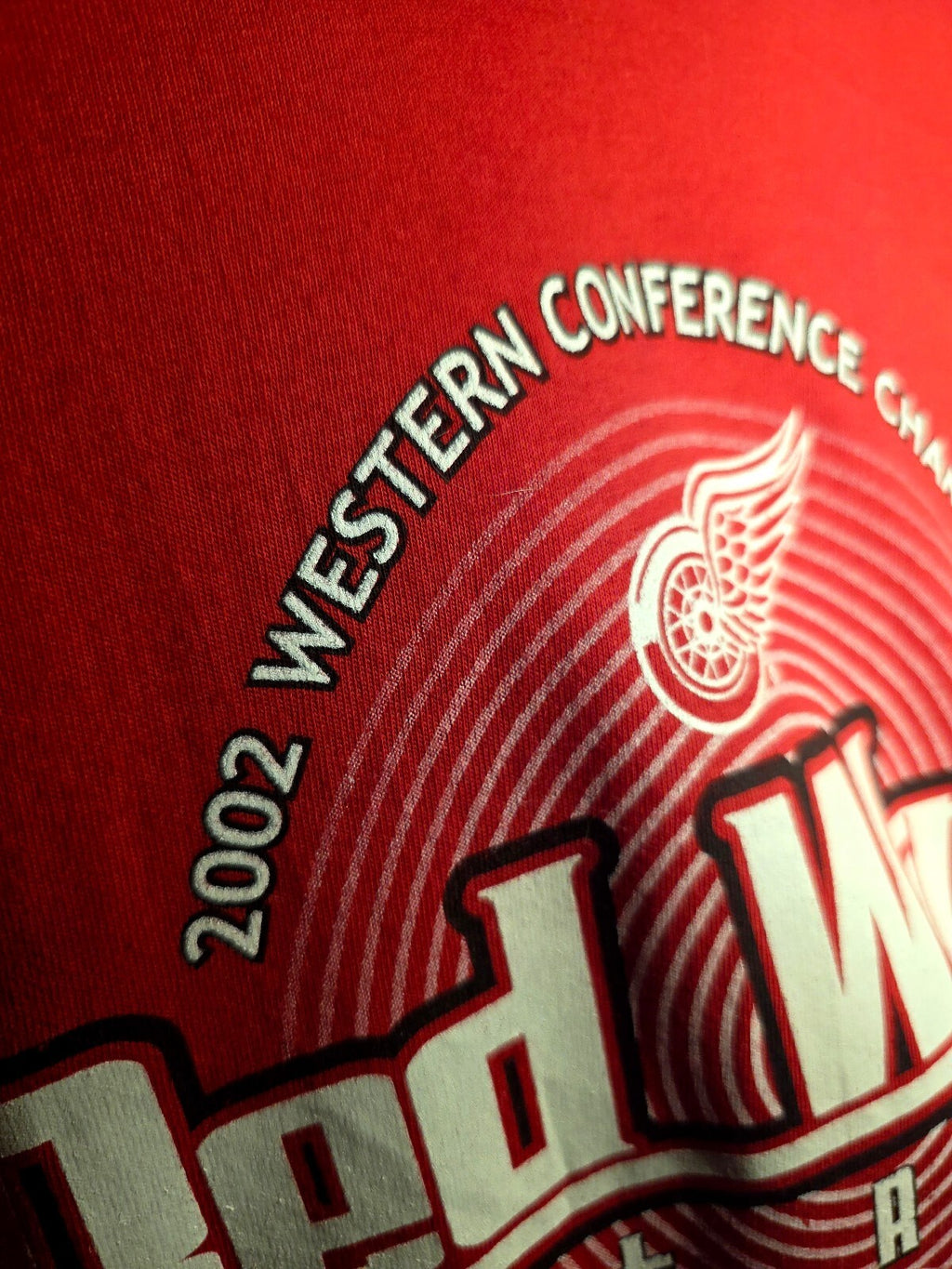 Vintage NWT Detroit Red Wings 2002 Western Conference Champions Red TShirt MX214