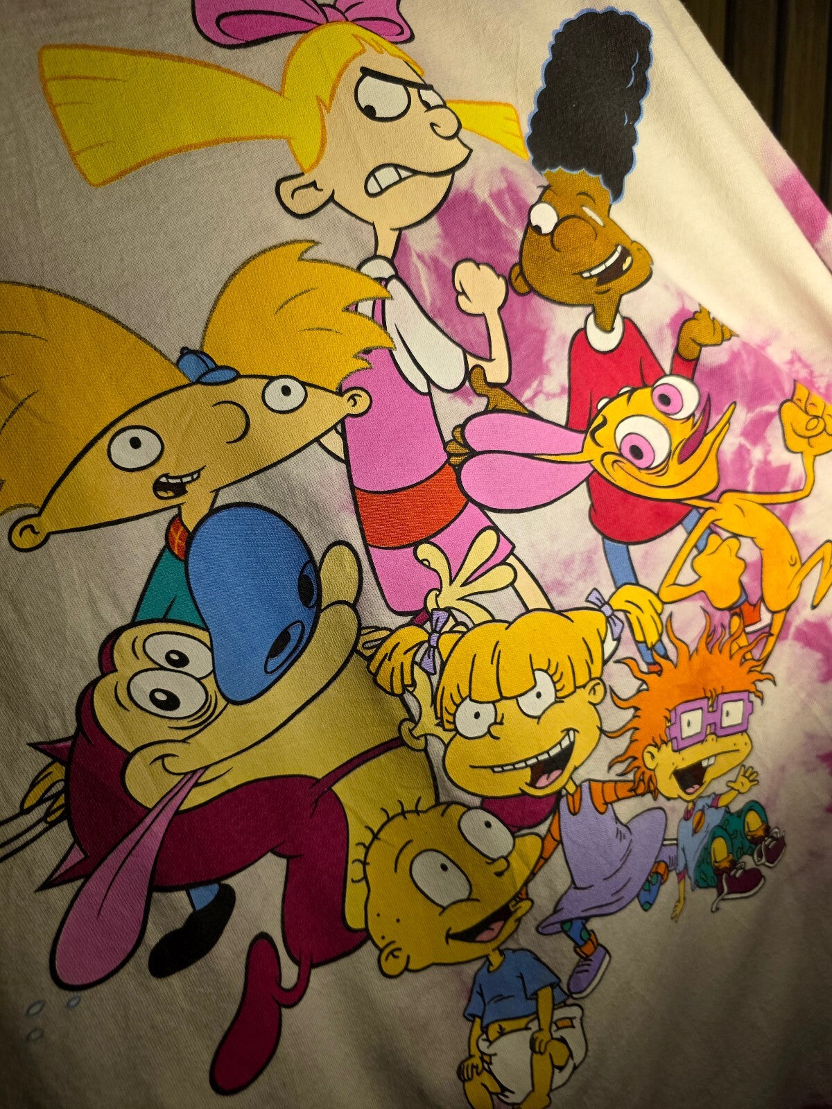 Nickelodeon Vintage Cartoon Characters Tie-Dye T-Shirt Pink Regular XXL MX67