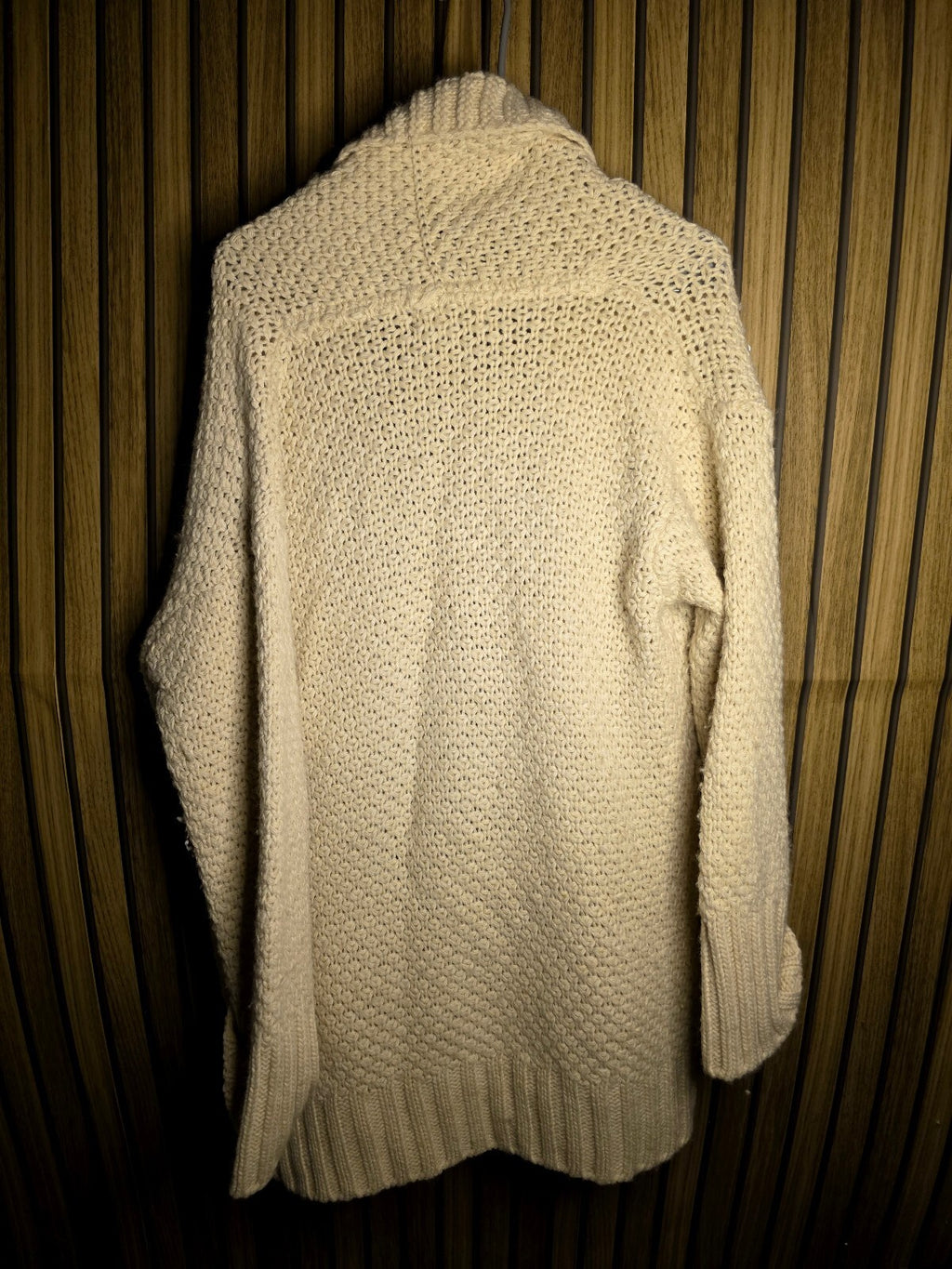 Cream Knit Cardigan Shawl Collar Large KN45