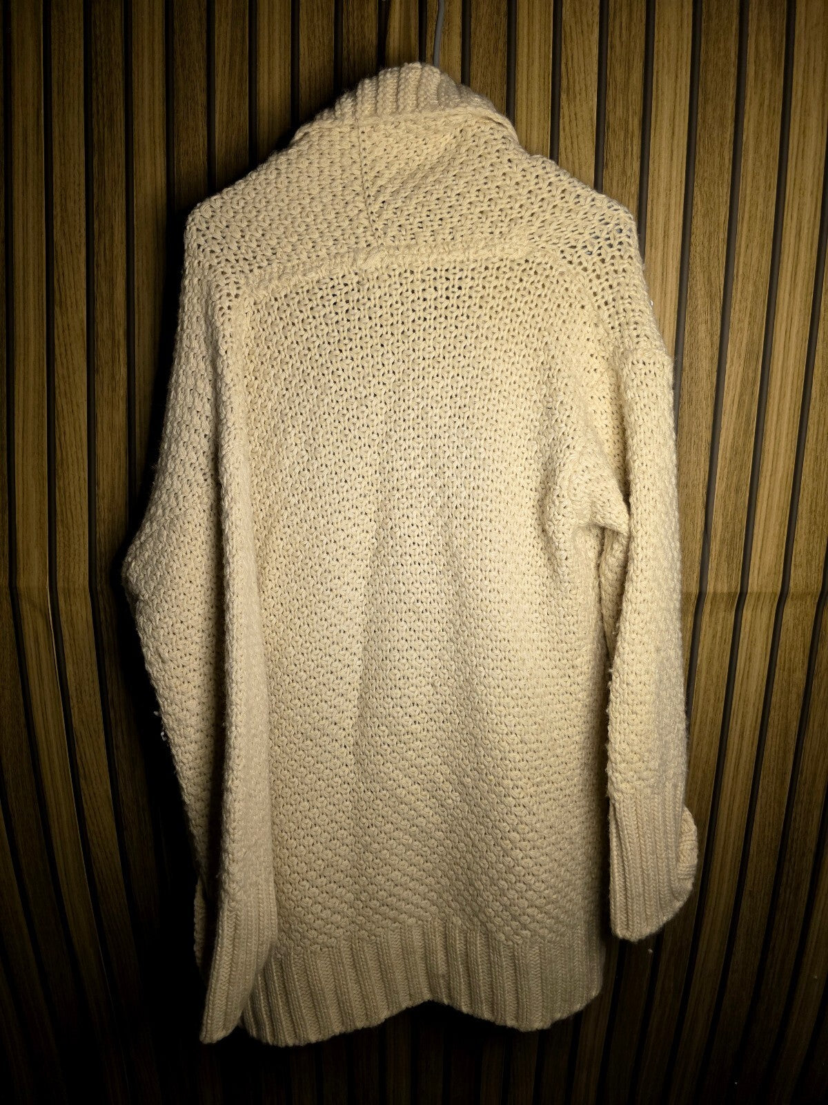 Cream Knit Cardigan Shawl Collar Large KN45