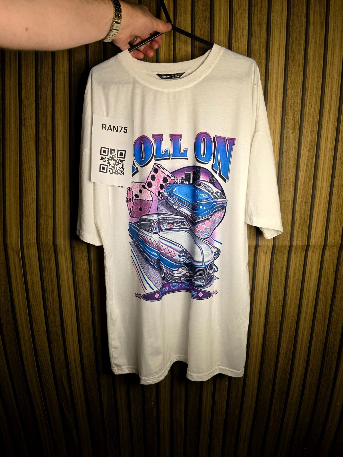 Shein Roll On Graphic T-Shirt White EU 36 US 4 RAN75