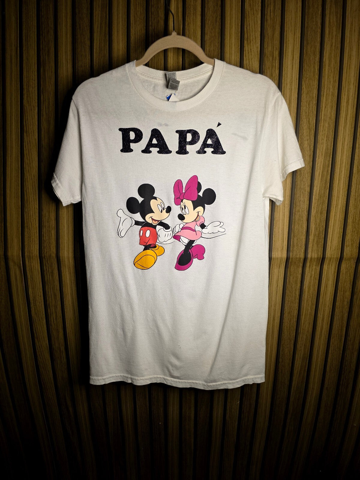 Gildan Mickey and Minnie Papa Graphic White T-Shirt Size S RANB5