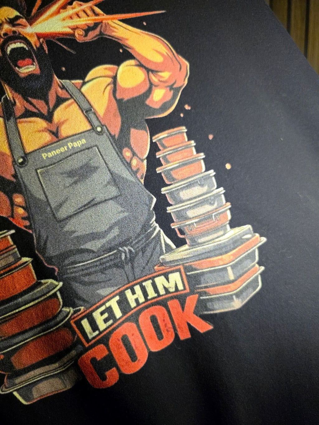Comfort Colors Paneer Papa Let Him Cook Graphic T-Shirt Black Size L RAN89