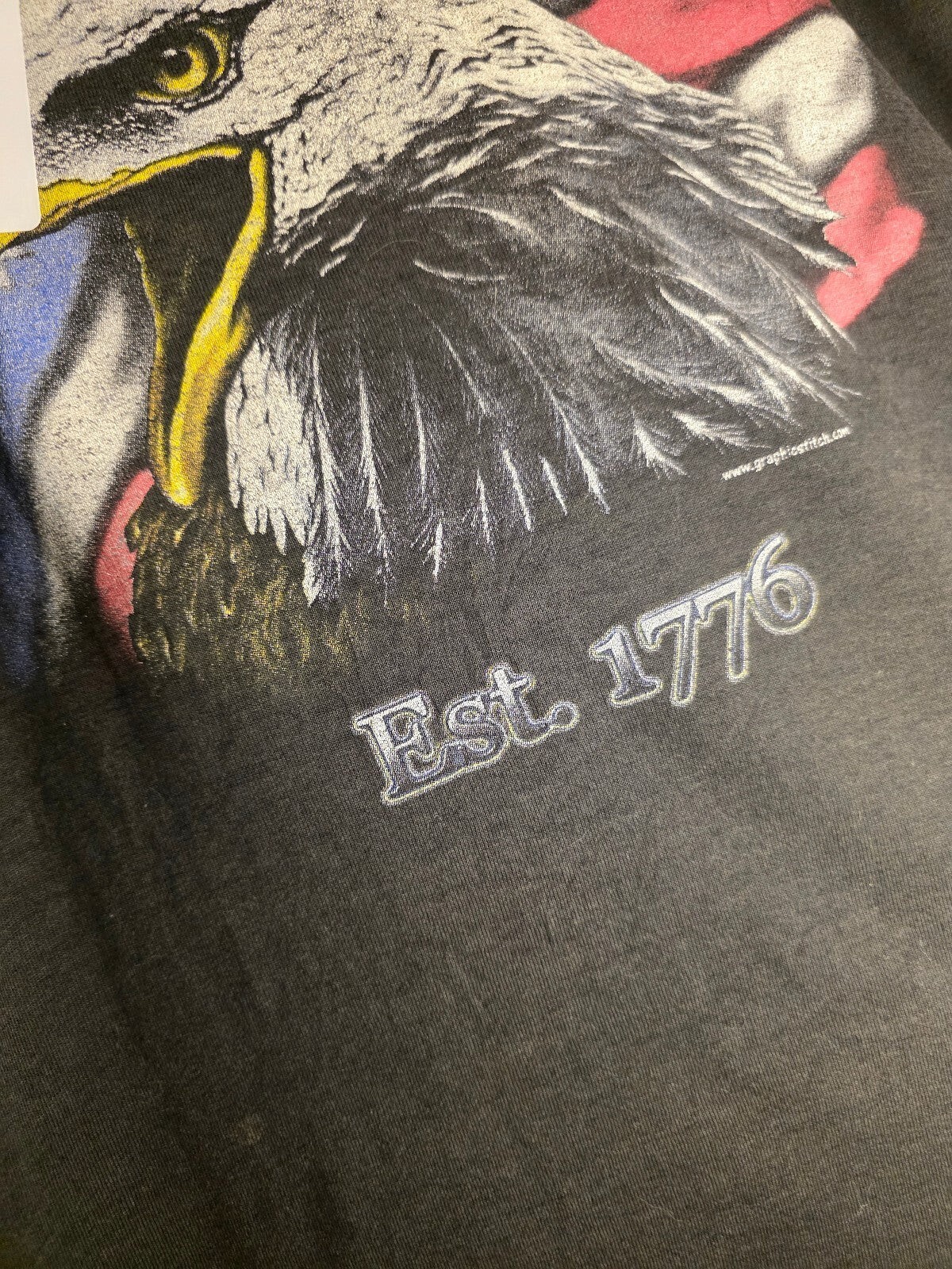 Vintage Men's T-shirt American Eagle Est. 1776 Graphic Black Large MX422