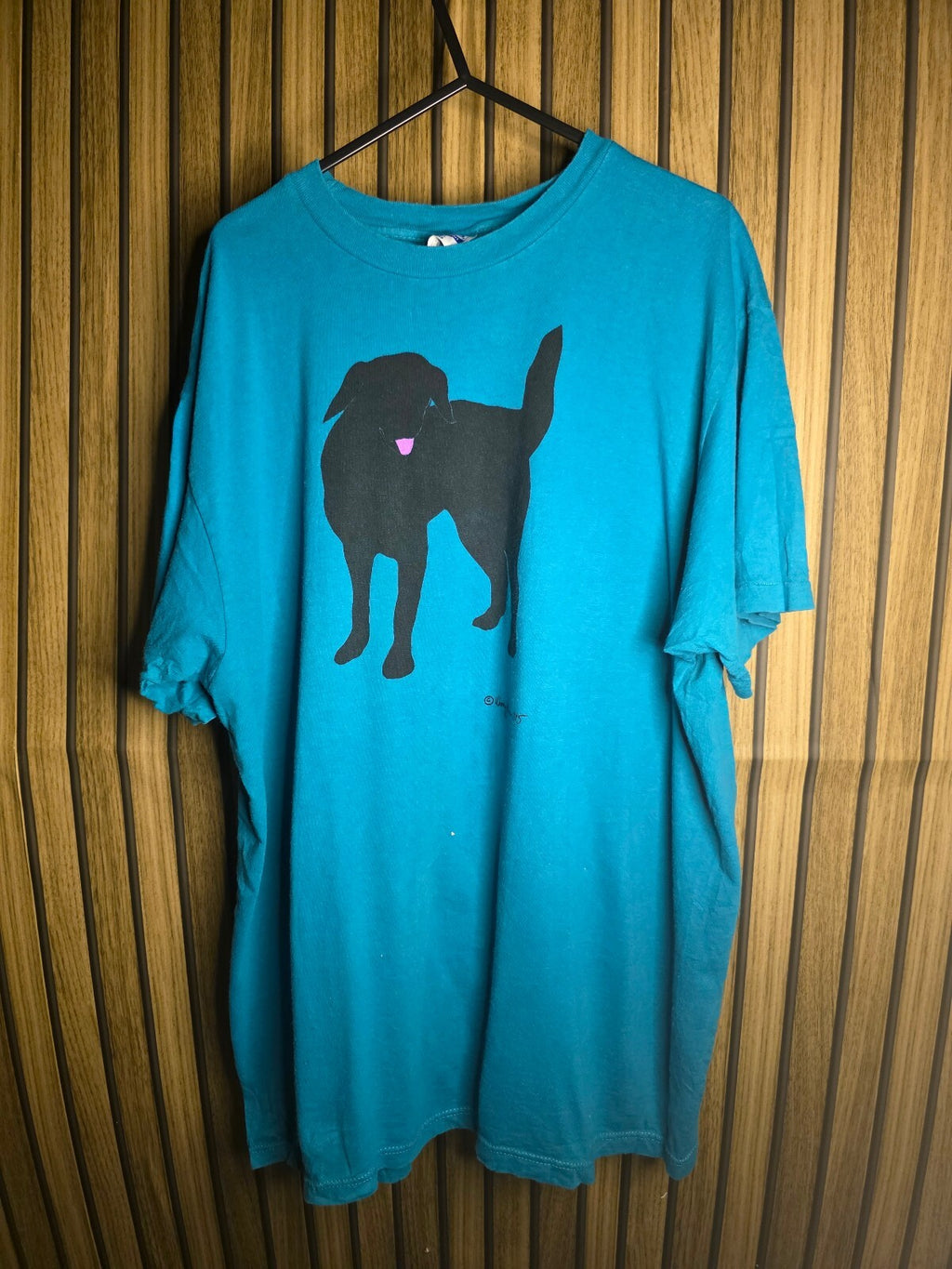 Hanes T-shirt Black Dog Graphic Teal XL MX426