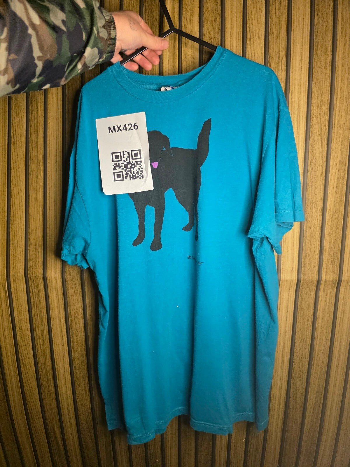 Hanes T-shirt Black Dog Graphic Teal XL MX426