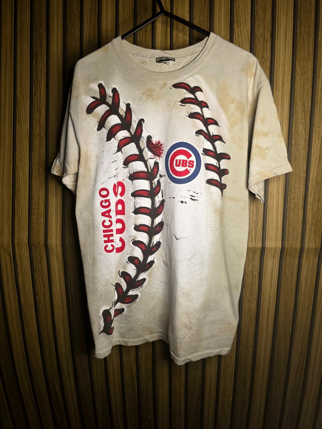 Chicago Cubs Baseball Graphic T-Shirt Cream Size Regular M MX447