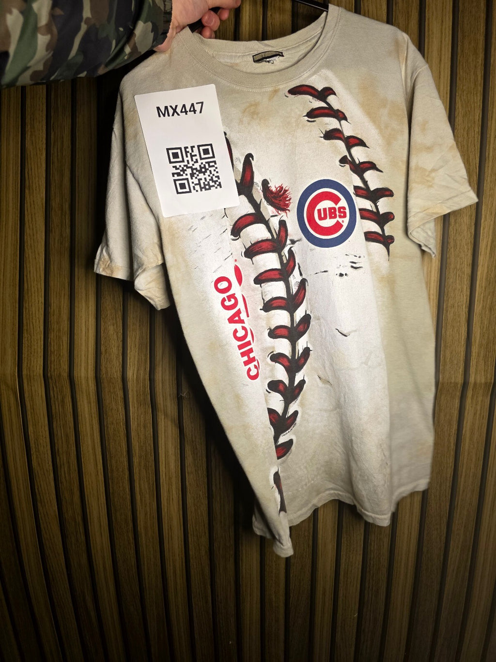 Chicago Cubs Baseball Graphic T-Shirt Cream Size Regular M MX447
