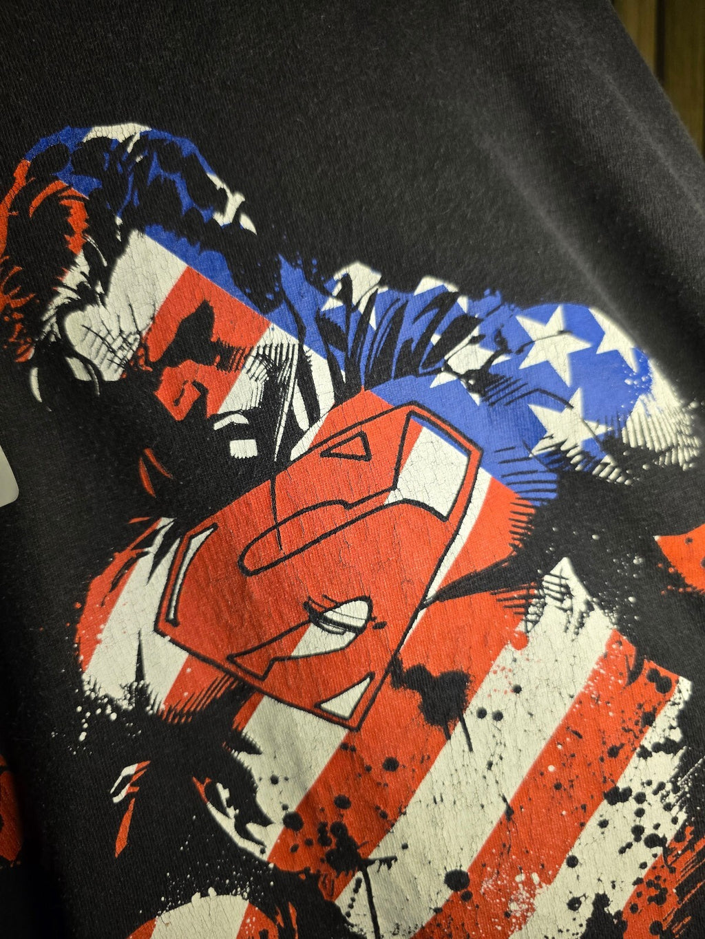 Superman American Flag Graphic T-Shirt Black MX521