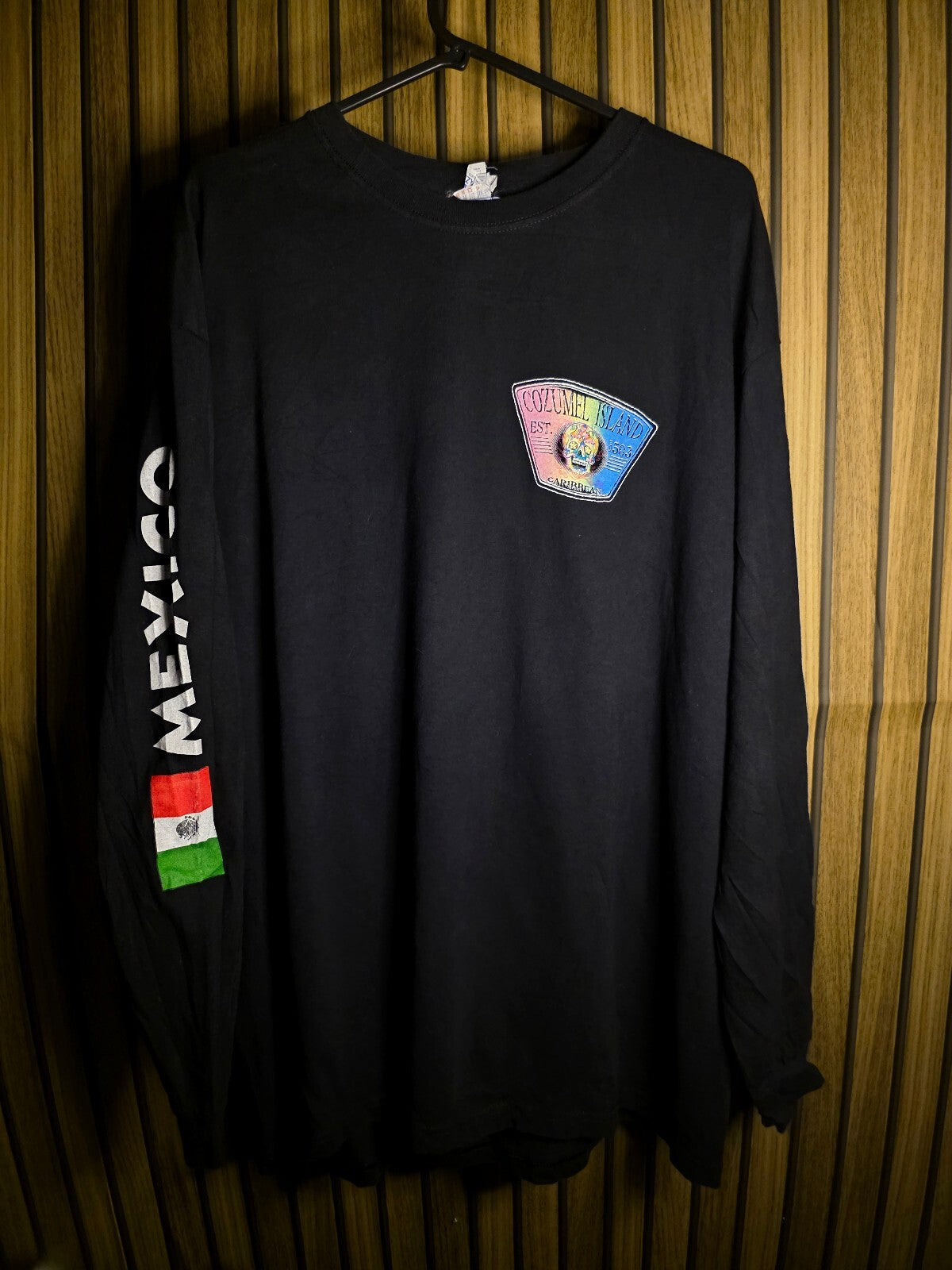 Cozumel Island Skull Long Sleeve T-Shirt Black MX649